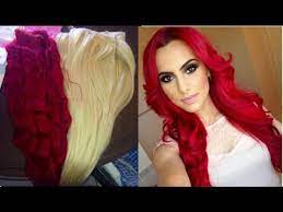 The brightness of the red looks incredible with bold blonde mixed in with highlights. How To Dye Hair Extensions To Match Your Hair Bright Red Youtube