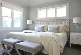 Its like a darker version of white. Gray Trellis Headboard Contemporary Bedroom Benjamin Moore Wickham Gray Enviable Designs