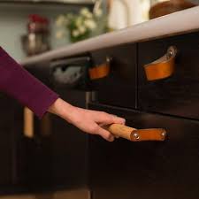 Shop our great collection of cabinet door and drawer pulls to match any décor and style. Large Leather And Wood Handle The Sellwood 2 Sizes Walnut