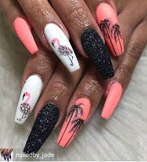 Cute Coral Flamingo Nails Palm Tree Nails Coffin Nails Designs Flamingo Nails