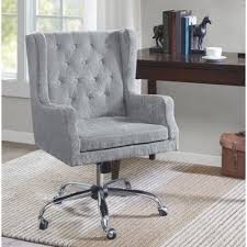 Light Dusty Blue Soft Fabric Tufted Wing Back Swivel Office Chair Upholstered Desk Chair Office Chair Swivel Office Chair