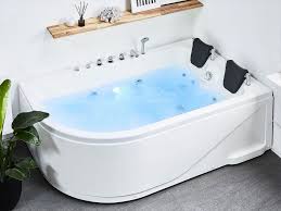 Kleine badewanne 120 x 70 x 40 cm in 2020 construction bathroom. Whirlpool Badewanne Weiss Eckmodell Mit Led 180 X 120 Cm Links Calama Beliani De