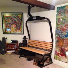 Beavercreek Ski Lift Chair Turned Into A Mud Room Bench With A Basket Under The Diyfurniturebench Ski Lift Chair Lift Chairs Ski House Decor