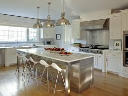 Stainless Steel Kitchen Island With Marble Countertops And Onda Barstools Transitio Kitchen Design Kitchen Island With Seating Stainless Steel Kitchen Island