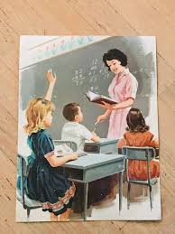 Vintage Elementary School Math Class Print 1960 S Ready Etsy Teachers Illustration Elementary School Math Classroom Wall Decor
