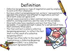 An agreement between parties settling what each gives or receives in a transaction between them or what course of action or policy each pursues in respect to the other they struck a bargain to sell only to each other. What Is Collective Bargaining Ppt Video Online Download