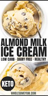 Ice cream made with almond milk: Sugar Free Almond Milk Ice Cream Recipe Wholesome Yum In 2021 Almond Milk Ice Cream Recipe Milk Recipes Keto Recipes Easy