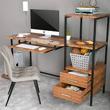 Amazon Com Mecor Computer Desk Study Writing Table For Home Office Modern Writing Desk With Bookshelf Pc La In 2020 Bookshelf Desk Writing Desk Modern Home Kitchens