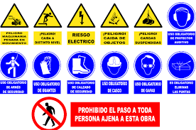 Diferencias señales advertencia prohibición obligación: Una triple comparación de señales R-1 (Azul), P-1 (Rojo) y A-1 (Amarillo), destacando sus formas distintivas.
