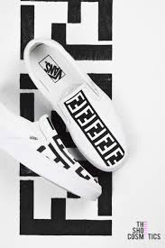 Black And White Custom Vans Slip Ons Fendi Print Slip On Shoes Custom Vans Sneakers Slip On Sneakers Vans Custom Vans Shoes