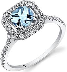 This ring cannot be resized. Amazon Com Peora Aquamarine Ring In 14k White Gold With Genuine White Topaz Cushion Cut Halo Design 1 13 Carats Total Comfort Fit Sizes 5 To 9 Clothing Shoes Jewelry