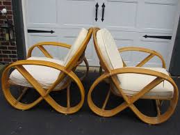 Vtg Mid Century Pair 4 Strand Rattan Paul Frankl Style Pretzel Arm Lounge Chairs Chair Lounge Chair Rattan