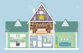 Different rooms in a house. Vector House In Miniature Side View The Layout Of The Apartment Royalty Free Cliparts Vectors And Stock Illustration Image 91632647