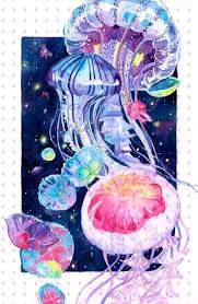 Space Jellyfish Watercolor Illustration Art Print Aquatic Etsy Aquatic Art Jellyfish Art Watercolor Illustration