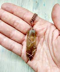 Rare Smokey Citrine Lemurian Quartz Pendant Raw Lemurian Crystal Wire Wrapped Crystal Necklace Rare Lemurian Raw Stone Quartz Pendant Crystal Necklace Lemurian Crystal