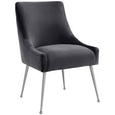 Beatrix Side Chair Dark Grey Brushed Stainless Base Dining Chairs Furniture Affordable Dining Room Chairs