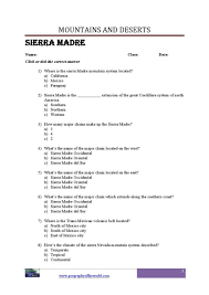 Sierra Madre Mountain Worksheet Image Geography Worksheets Geography Worksheets