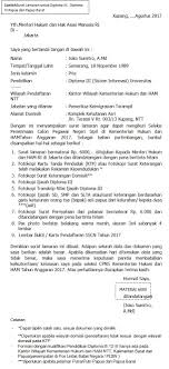 Dengan ini saya menyampaikan surat lamaran dan dokumen persyaratan agar dapat diterima sebagai calon pegawai negeri sipil di kementerian hukum dan ham tahun anggaran 2021. Contoh Surat Lamaran Kerja Cpns Kemenkumham Tulis Tangan Sfwer
