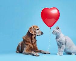 dog and a cat with a heartshaped balloonの画像