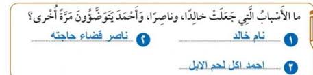 ما الاسباب التى جعلت خالدا وناصرا واحمد يتوضؤون مرة اخرى منصة العلم