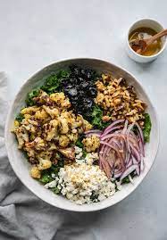 Roasted Cauliflower Kale Salad With Dried Cherries Walnuts And Feta Recipe Vegetarian Recipes Healthy Recipes Vegetarian