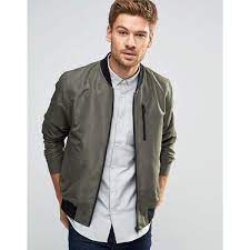Asos Bomber Jacket With Zip Chest Pocket In Khaki Bomber Jacket Mens Lightweight Jacket Mens Zip Up Jackets