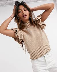 You can even knit an entire scarf out of ruffles. Y A S High Neck Knitted Top With Ruffle Sleeve In Camel Asos