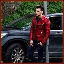 New Men S Genuine Lambskin Leather Jacket Red Slim Fit Biker Motorcycle J20 Moda Masculina Casual Roupas Masculinas Moda Masculina