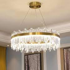 Chandeliers are a great way to brighten up a room with a boost of brightness and a pop of decor. Rectangle Cut Crystal Round Chandelier Lighting Postmodern Gold 19 5 23 5 31 5 Wide Led Hanging Lamp Beautifulhalo Com