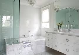 White Lacquered Floating Washstand With Chrome Ring Pull Hardware Transitional Bathroom Grey Bathroom Interior Bathroom Design Styles Glass Bathroom