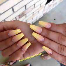 Pin By Love On Nails Ambre Nails Rhinestone Nails Yellow Nails Design