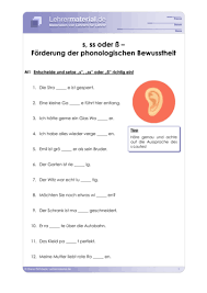 Wir erklären, wann ein das und wann ein dass verwendet wird. Arbeitsblatt S Ss Oder Ss Forderung Der Phonologischen Bewusstheit Lehrermaterial De