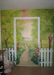 Garden Mural Idea I Love So Many Of The Aspects Of This The Trees Pond And Flowers Are Exactly What I Want For Her Room Garden Mural Wall Murals Mural