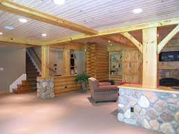 Prints with a healthy dose of purple accent the orange. Log Cabin Basement Ideas Houzz