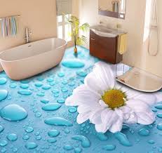 Elles peuvent être plus ou moins antidérapantes, ce les sols en carrelage, à condition d'utiliser une peinture spéciale carrelage pour les sols. Revetement De Sol Salle De Bain Personnalise Vinyle Auto Adhesif Pvc Ignifuge Marguerite Sur Goutte D Eau Atelier Wybo