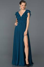 Petrol Mavisi Yirtmacli V Yaka Abiye Abu136 Elbise The Dress Elbise Modelleri