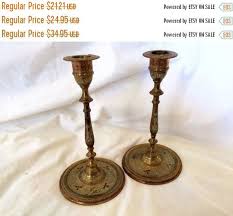 It measures 8 1/2 tall and 6 1/2 diameter at base. Indian Enamel Brass Candlesticks Boho Pair Of Ornately Etched Etsy Brass Candlesticks Candlesticks Candle Holders