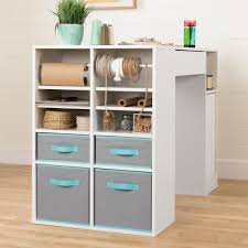 Storage drawer under work surface, metal drawer slides for a smooth gliding. South Shore Crea Pure White Counter Height Craft Table With Storage 7550729 The Home Depot In 2021 Craft Tables With Storage Craft Table Dining Room Furniture Design