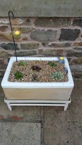 old belfast sink with alpines and