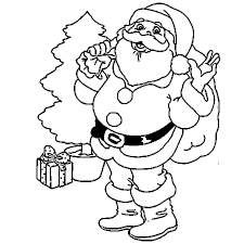 Coloriage père noël devant sapin en Ligne Gratuit à imprimer