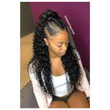 One Of My Loyals Half Up Half Down Sew In August Is Op Braided Half Up Half Down Hair Braided Ponytail Hairstyles Weave Ponytail Hairstyles