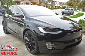 Tesla model x black satin gold dust vinyl wrap with carbon fiber accents on chrome and all 6 seat backs. Tesla Model X Suv Gloss Black Complete Chrome Delete Package Vinyl Car Wrap Wannaberacer Wraps