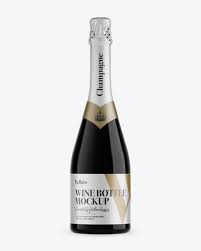 Download Dark Glass Champagne Bottle Mockup Front View In Bottle Mockups On Yellow Images Object Mockups