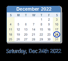December 24 2022 Calendar With Holidays Count Down Usa