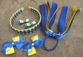 School Hair Accessories Bobbles Clips Ponytail Streamer Royal Blue Yellow Purple Gold School Set Woven Headba Woven Headband Ponytail Streamer Hair Bows
