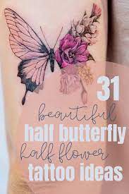 Fabulous butterflies with flowers tattoo on back shoulder. 31 Beautiful Half Butterfly Half Flower Tattoo Ideas Tattooglee