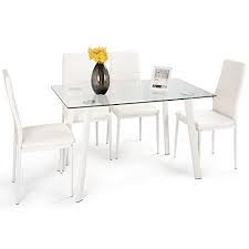 Allblessings New 5pcs Tempered Glass Top Table 4 Chairs Kitchen Dining Set Furniture Black Dining Table Chairs Dinette Furniture Dining Table