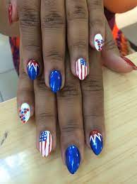 Maybe you would like to learn more about one of these? 4th Of July Nail Art Almond Shaped Stiletto Nail 4th Of July Nails July Nails Gel Shellac Nails