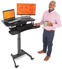 It can adjust from 29.5. Stand Steady Electric Mobile Podium With Keyboard Tray Height Adjustable Stand Up Workstation With Locking Wheels Go From Sitting To Standing With Programmable Control Pad Black Pricepulse