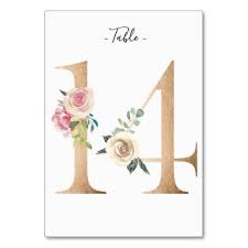 Golden 14 Floral Table Number Card Zazzle Com Floral Table Numbers Table Number Cards Cards